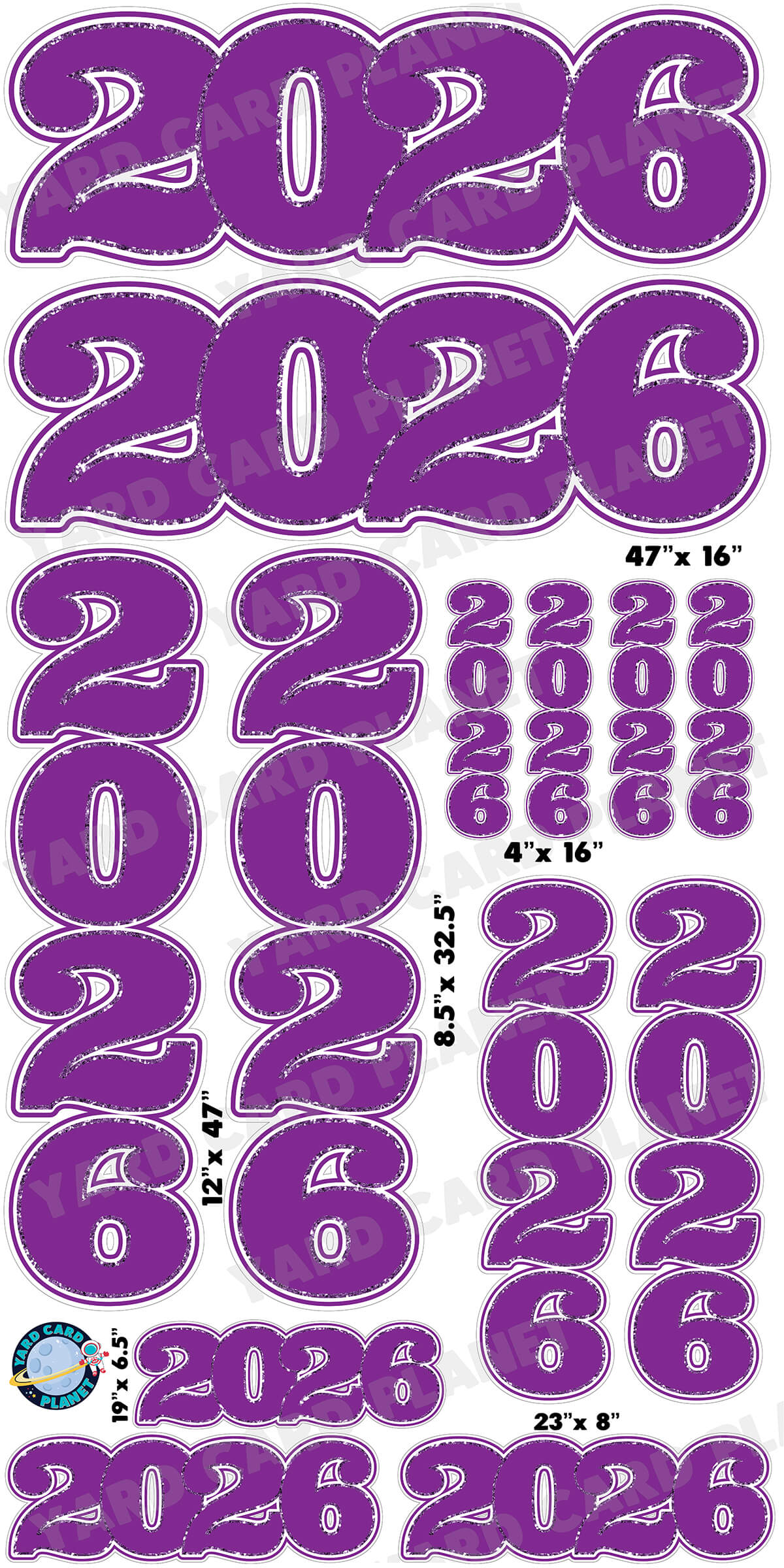 Purple Solid with Glitter Pattern Trim 2026 EZ Quick Signs and Towers Yard Card Set