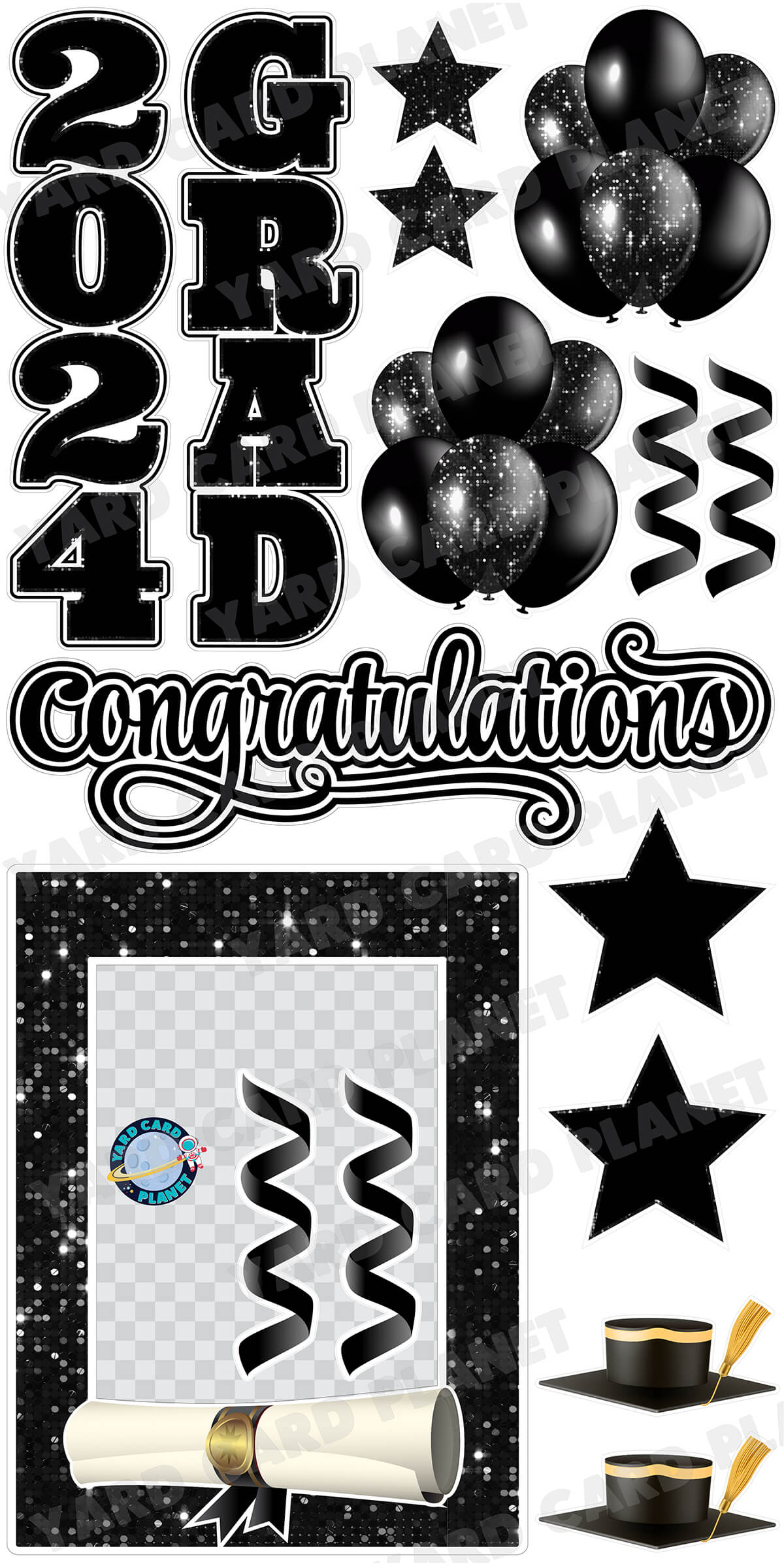 Black Solid and Sequin Pattern 2024 EZ Quick Frame, EZ Quick Sign and Towers Yard Card Flair Set