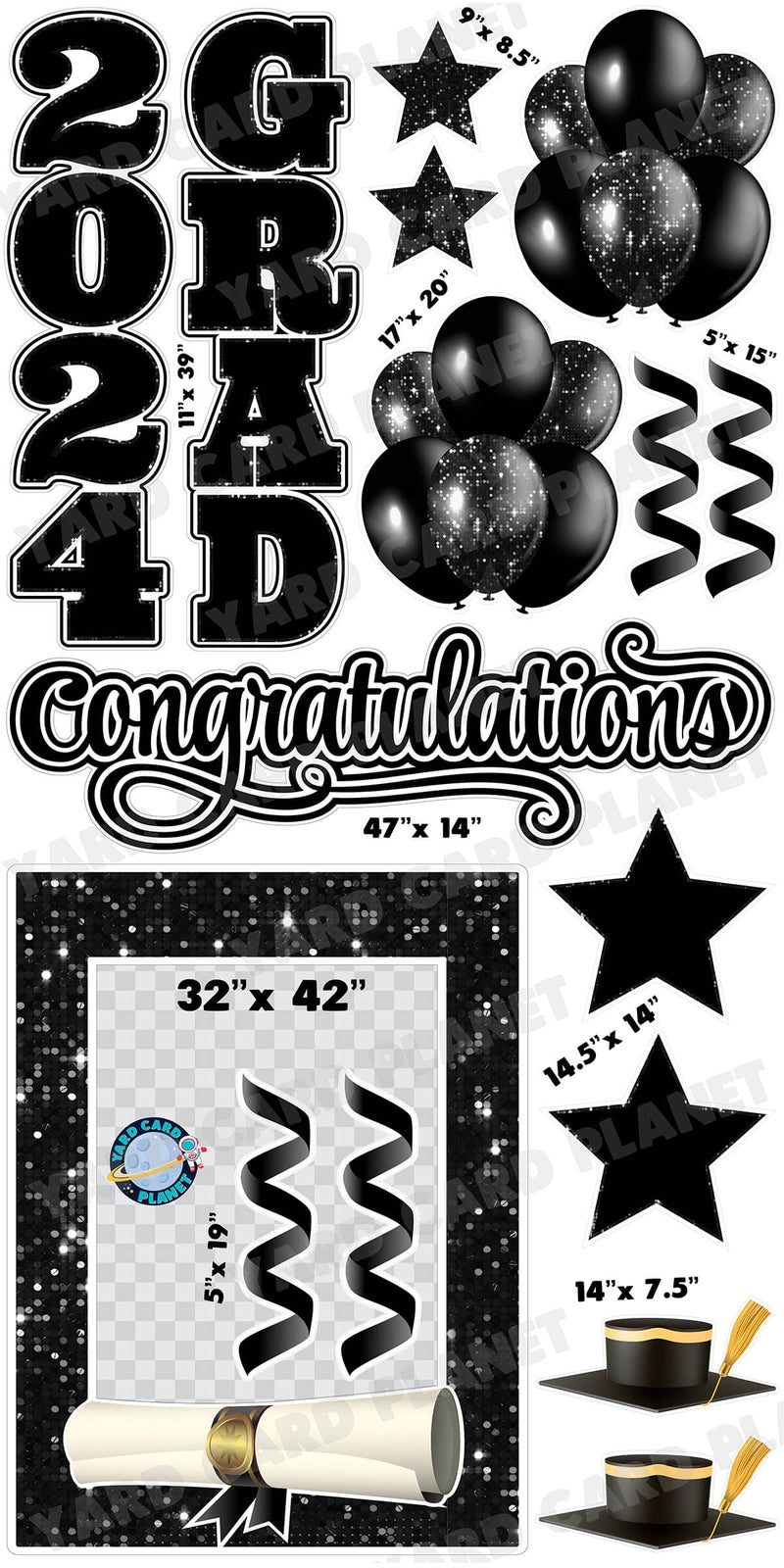 Black Solid and Sequin Pattern 2024 EZ Quick Frame, EZ Quick Sign and Towers Yard Card Flair Set