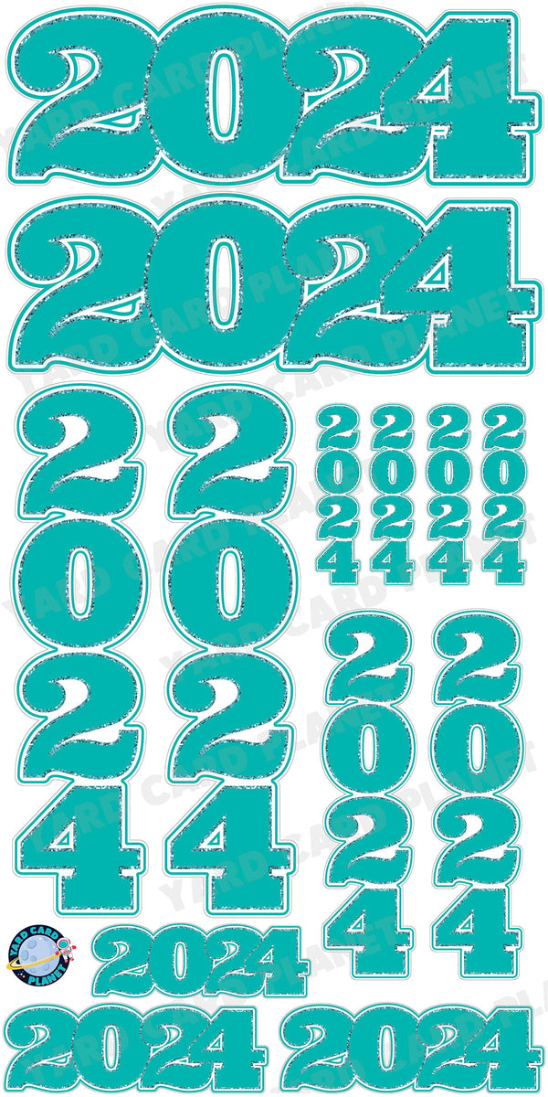 Teal Solid with Glitter Pattern Trim 2024 EZ Quick Signs and Towers Yard Card Set