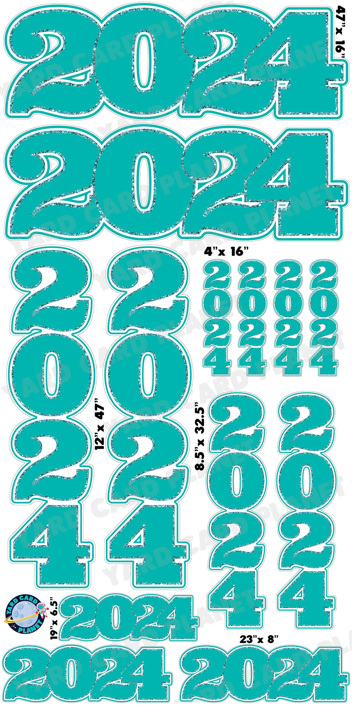 Teal Solid with Glitter Pattern Trim 2024 EZ Quick Signs and Towers Yard Card Set