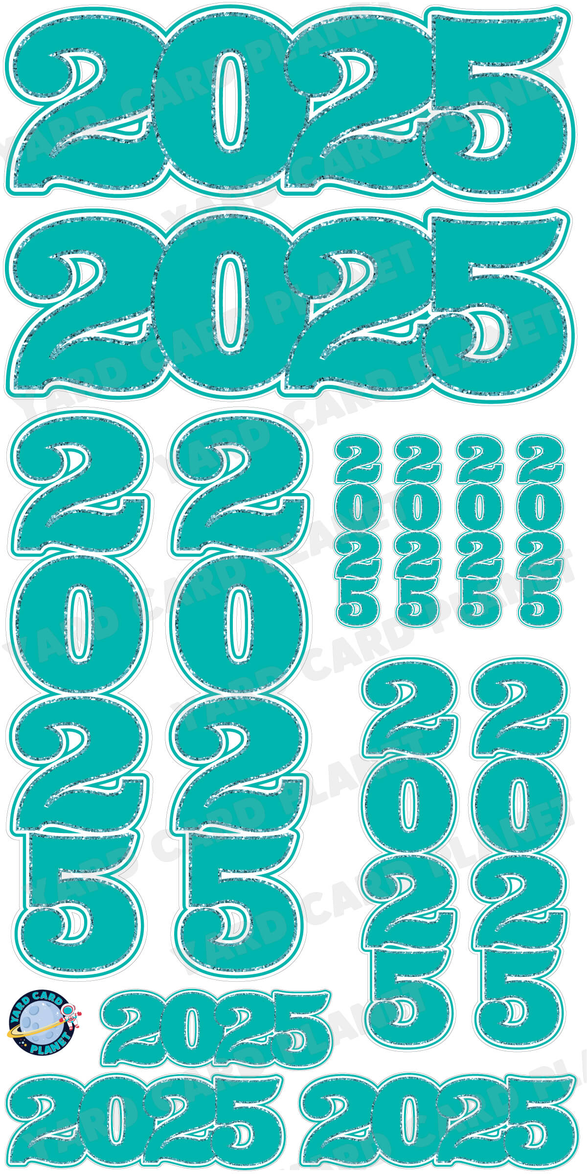 Teal Solid with Glitter Pattern Trim 2025 EZ Quick Signs and Towers Yard Card Set