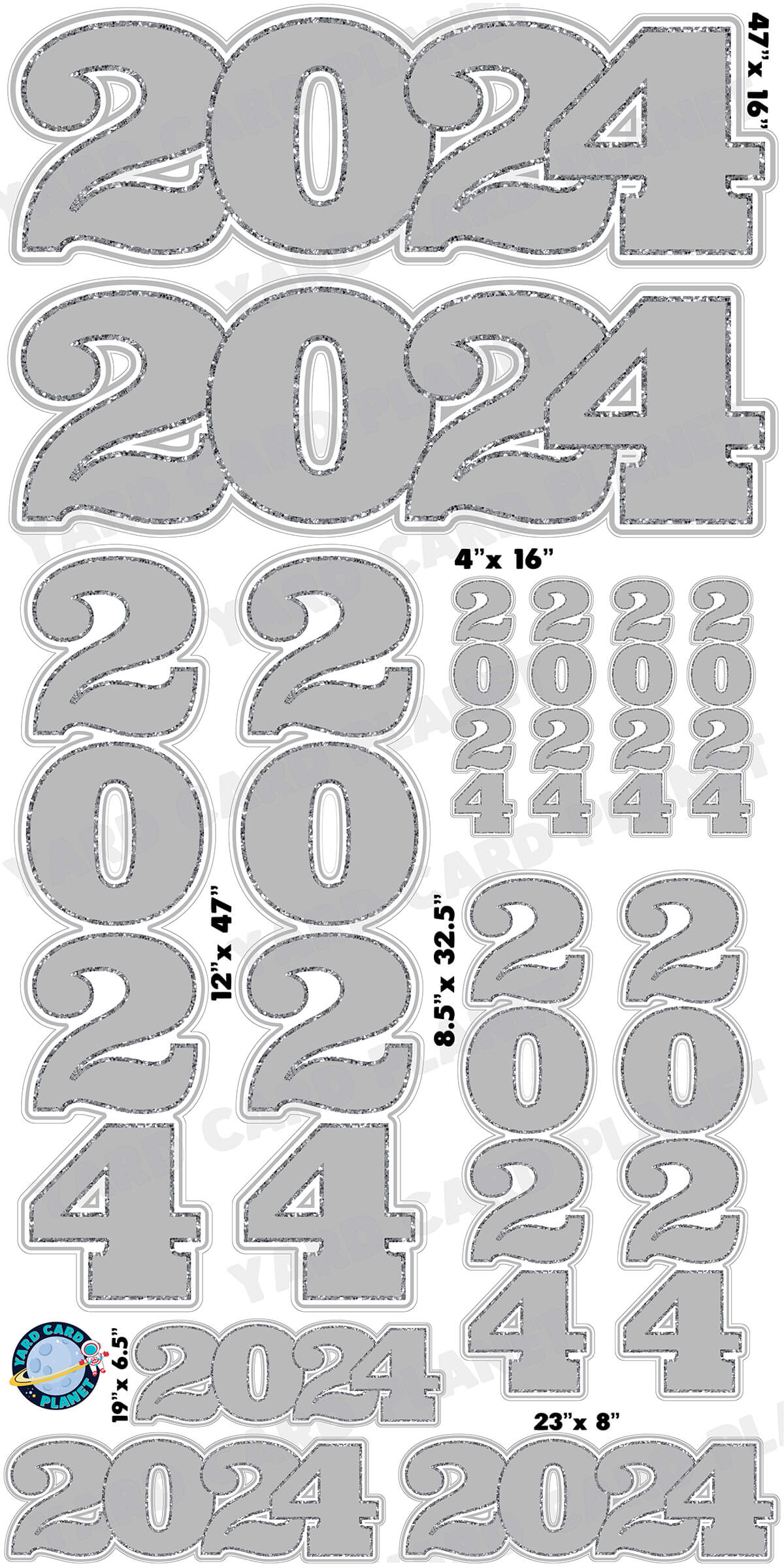 Silver Solid with Glitter Pattern Trim 2024 EZ Quick Signs and Towers Yard Card Set