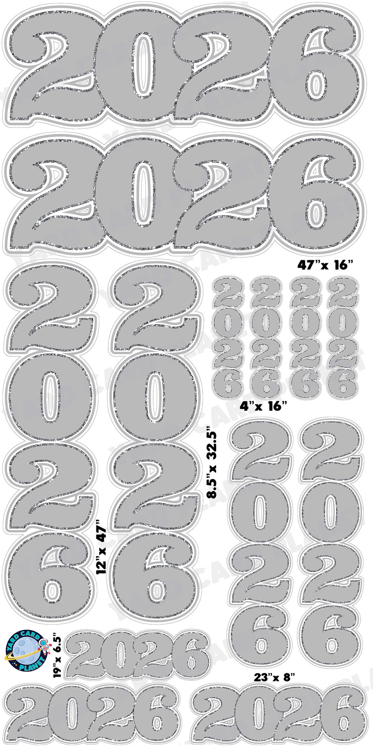 Silver Solid with Glitter Pattern Trim 2026 EZ Quick Signs and Towers Yard Card Set