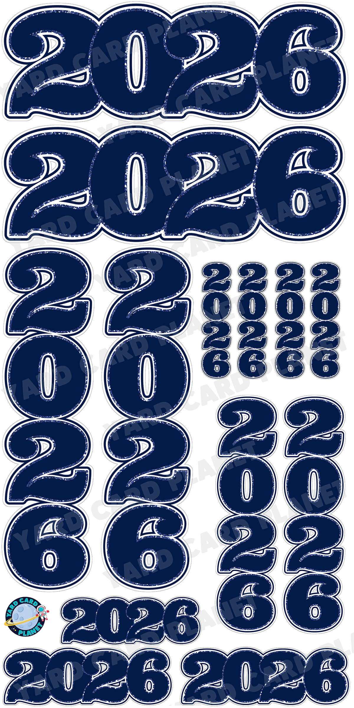 Navy Blue Solid with Glitter Pattern Trim 2026 EZ Quick Signs and Towers Yard Card Set