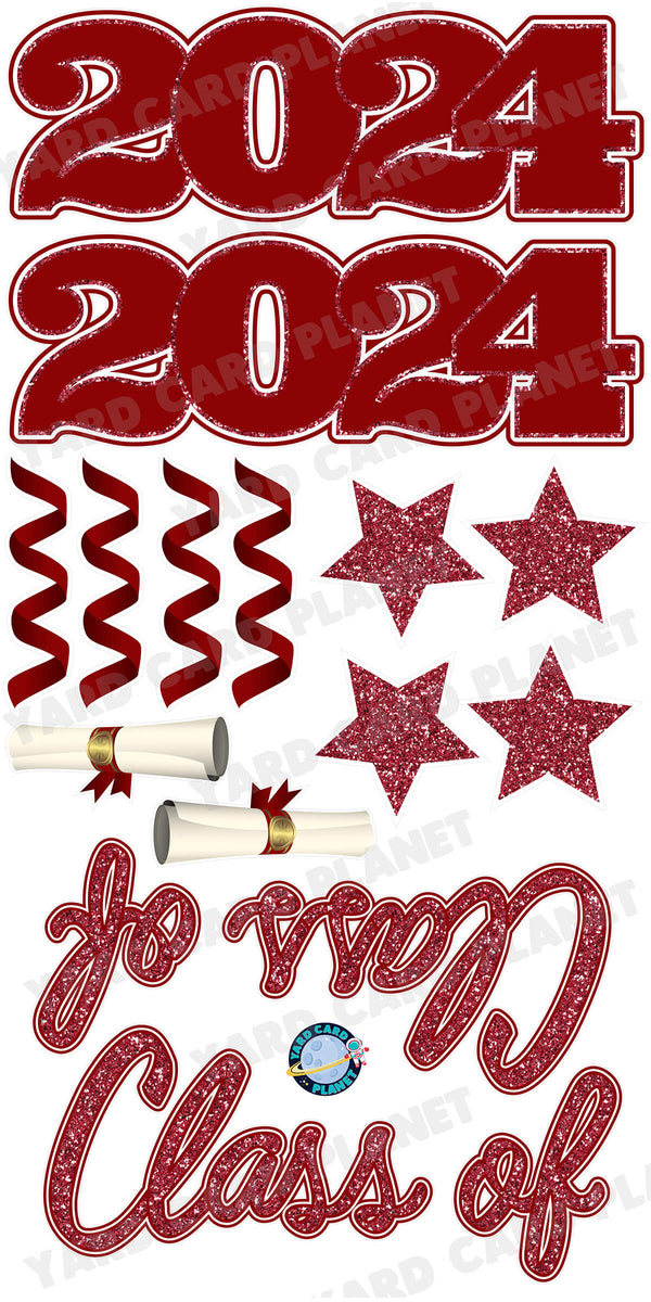 Maroon Glitter Pattern Class of 2024 EZ Quick Set and Yard Card Flair Set