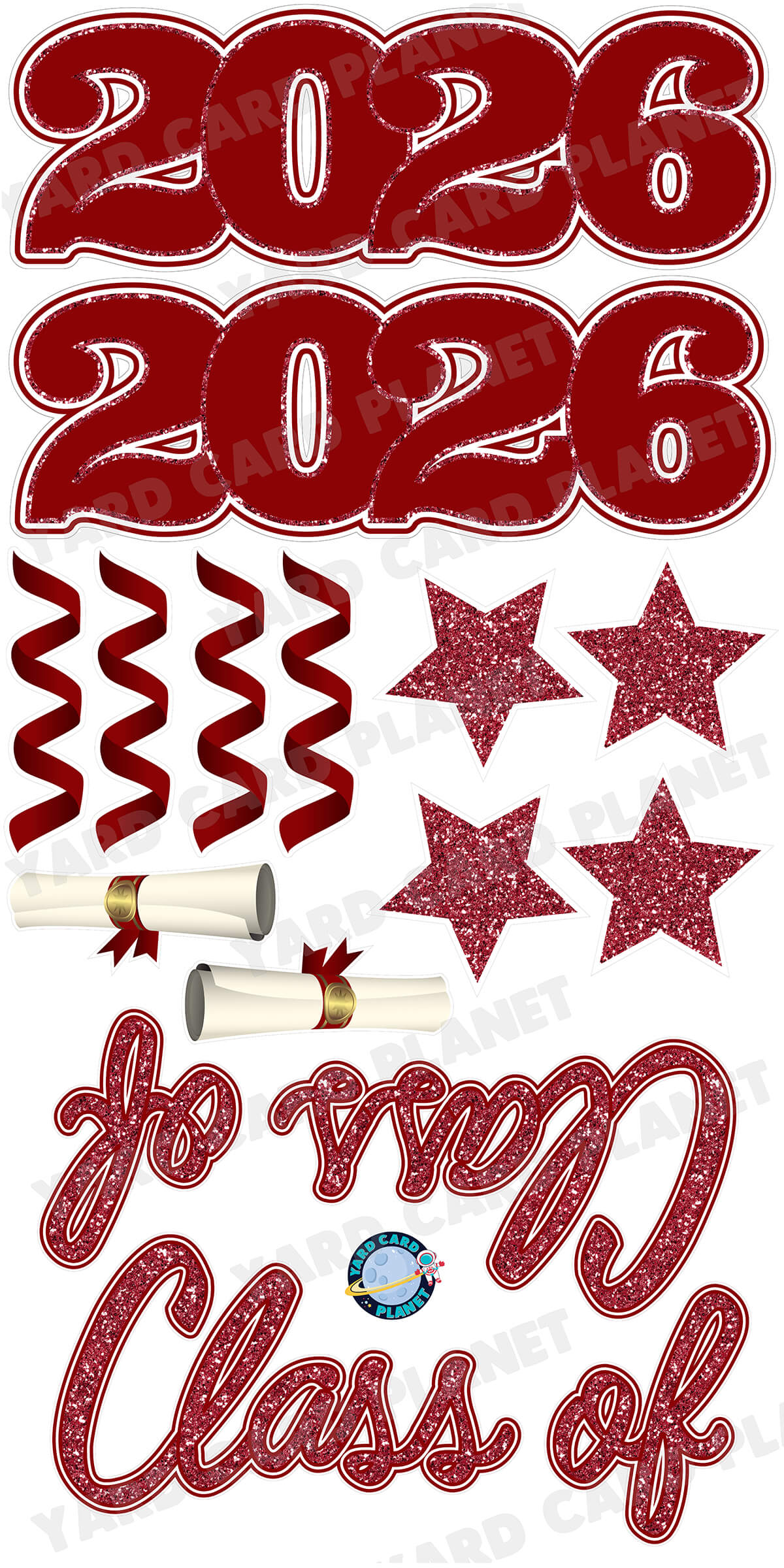 Maroon Glitter Pattern Class of 2026 EZ Quick Set and Yard Card Flair Set