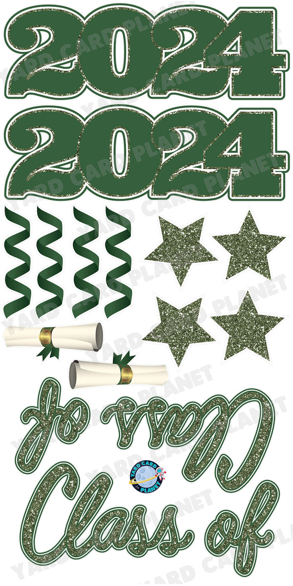 Hunter Green Glitter Pattern Class of 2024 EZ Quick Set and Yard Card Flair Set
