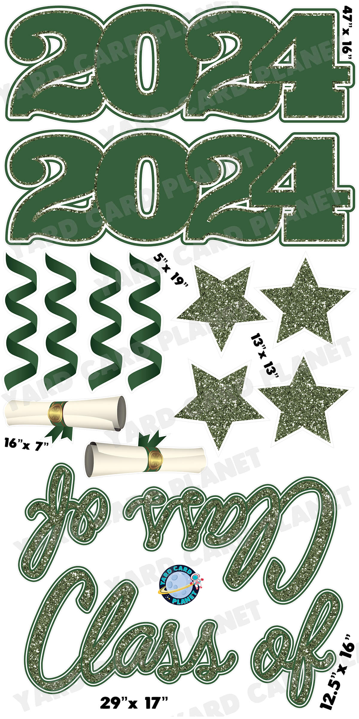 Hunter Green Glitter Pattern Class of 2024 EZ Quick Set and Yard Card Flair Set