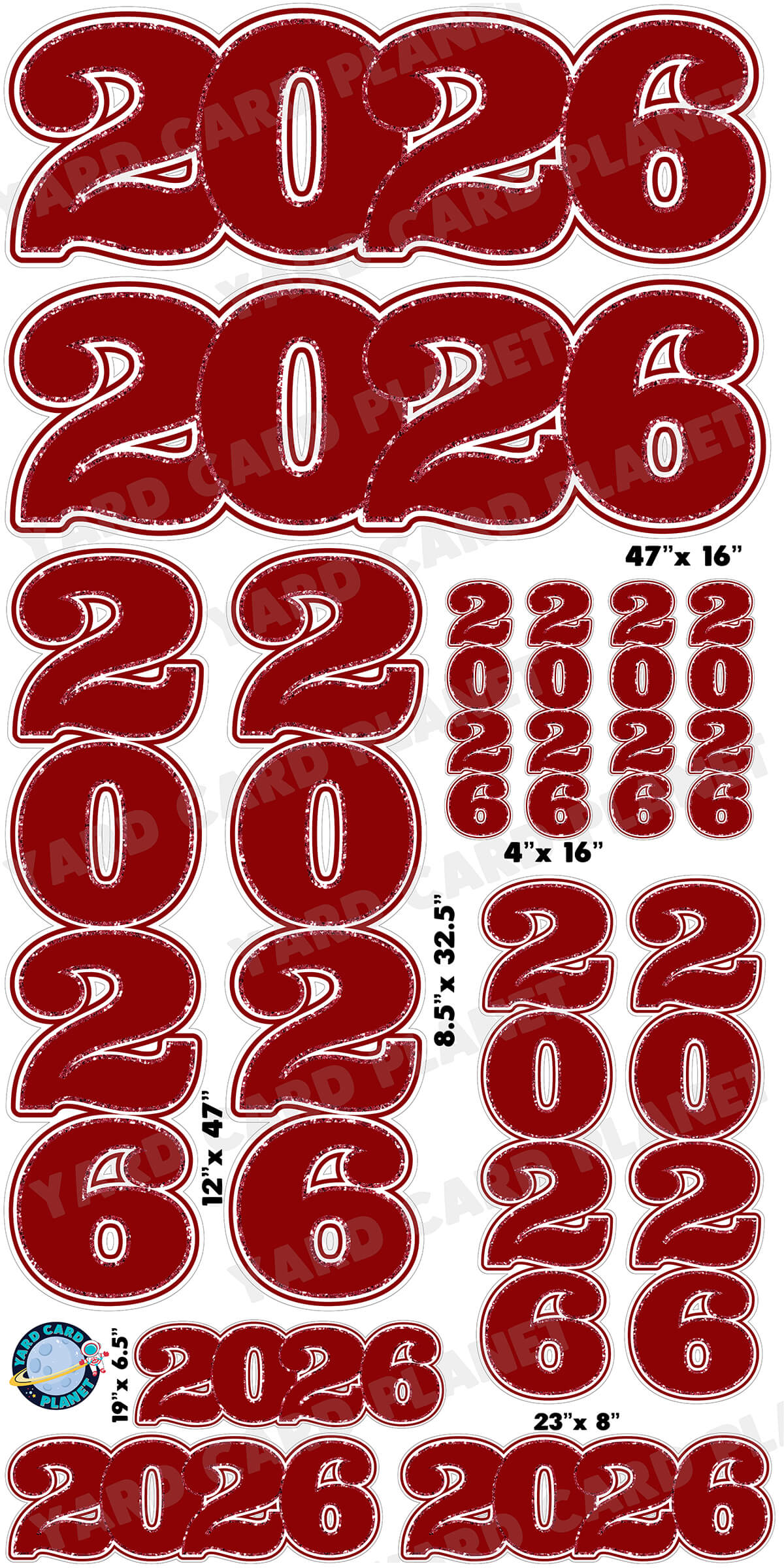 Maroon Solid with Glitter Pattern Trim 2026 EZ Quick Signs and Towers Yard Card Set