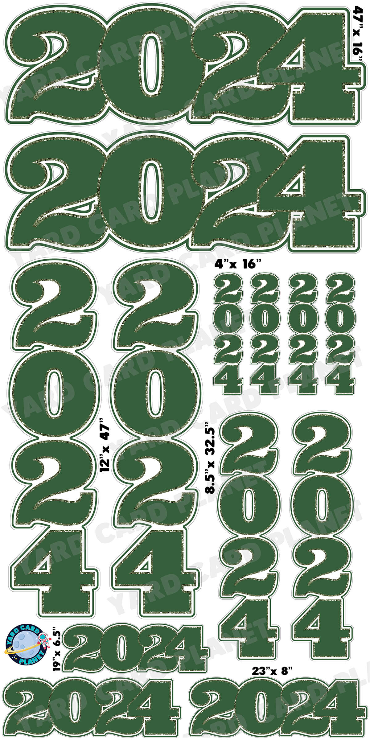 Hunter Green Solid with Glitter Pattern Trim 2024 EZ Quick Signs and Towers Yard Card Set