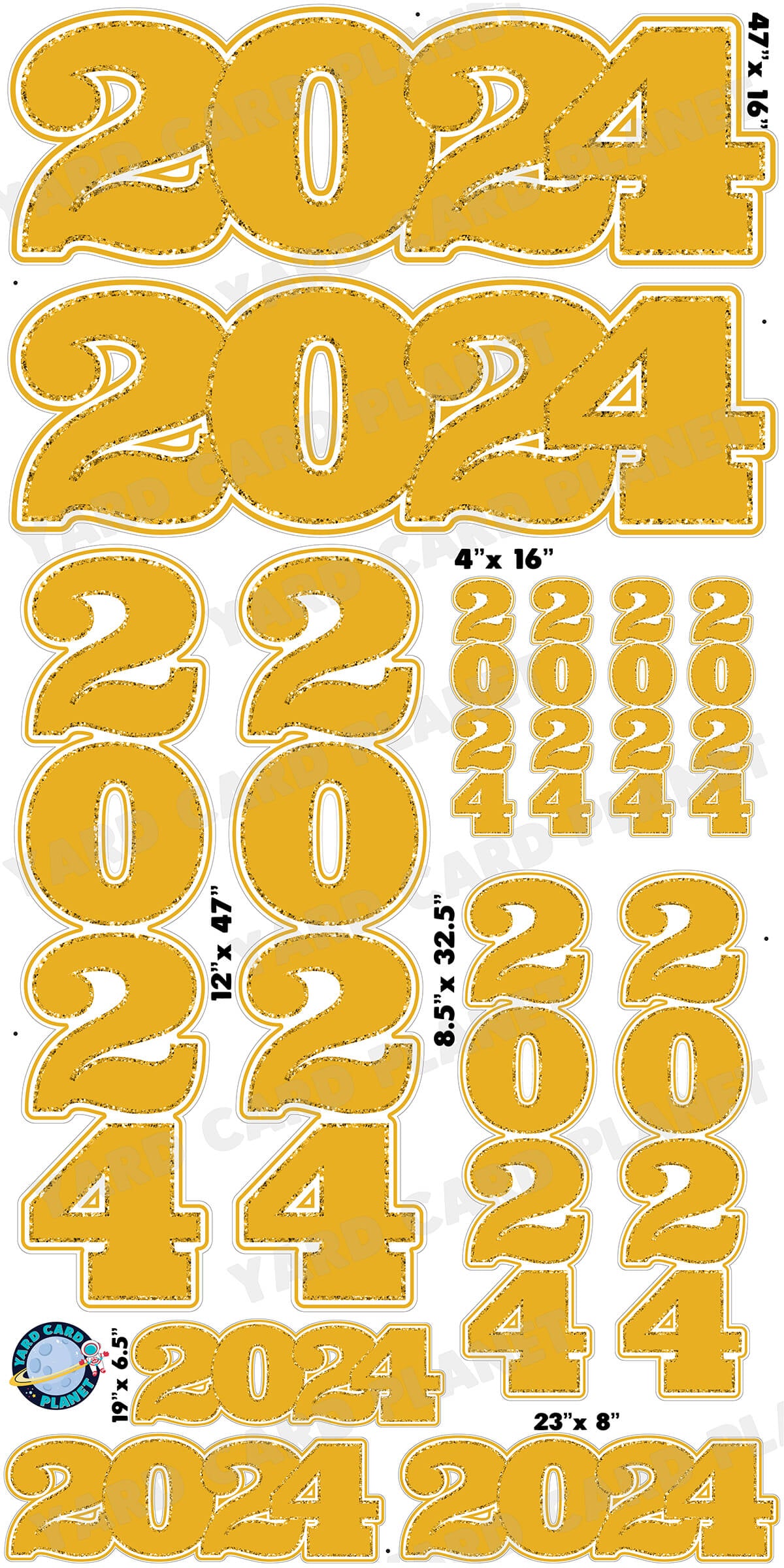 Gold Solid with Glitter Pattern Trim 2024 EZ Quick Signs and Towers Yard Card Set