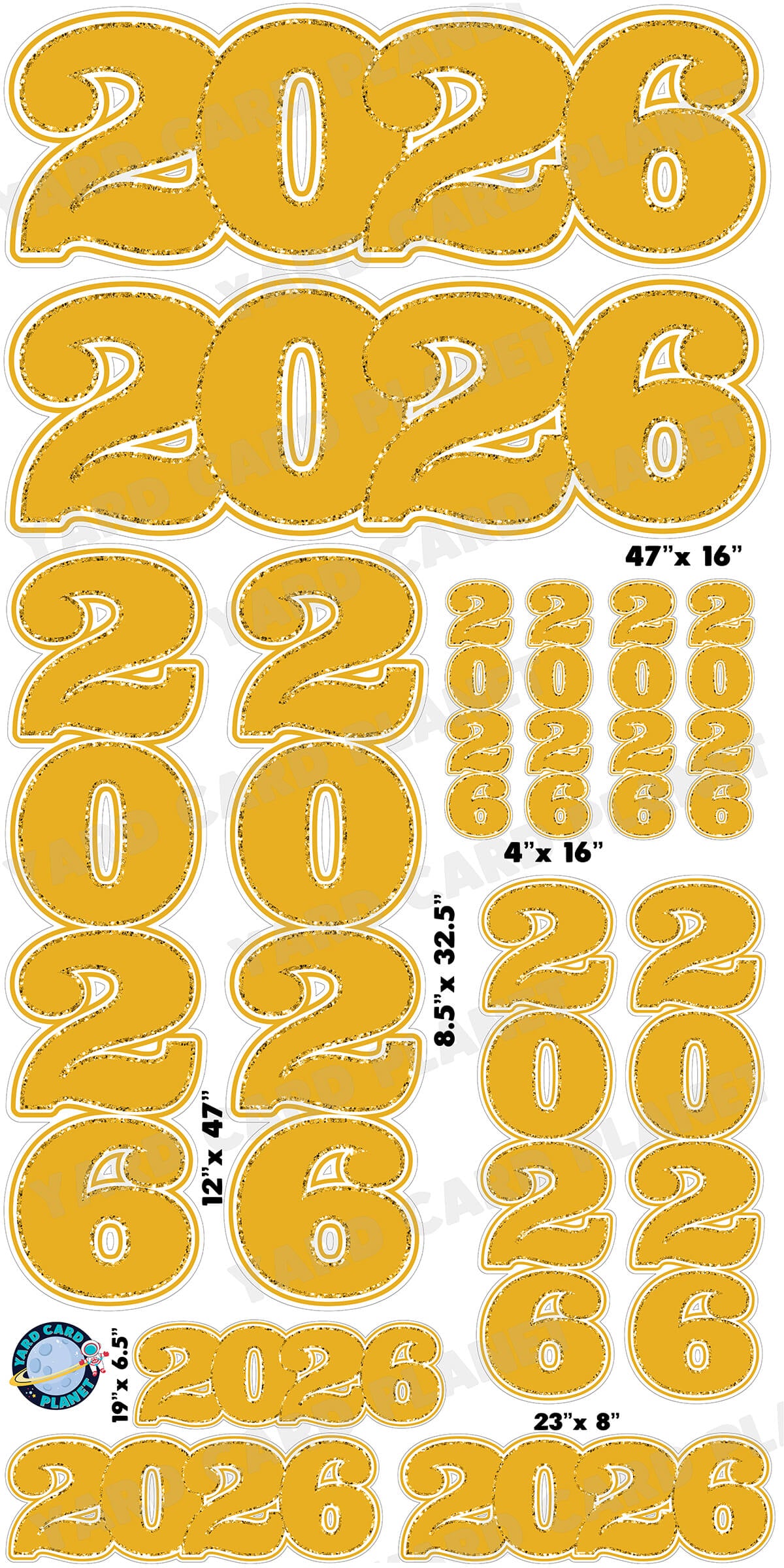 Gold Solid with Glitter Pattern Trim 2026 EZ Quick Signs and Towers Yard Card Set