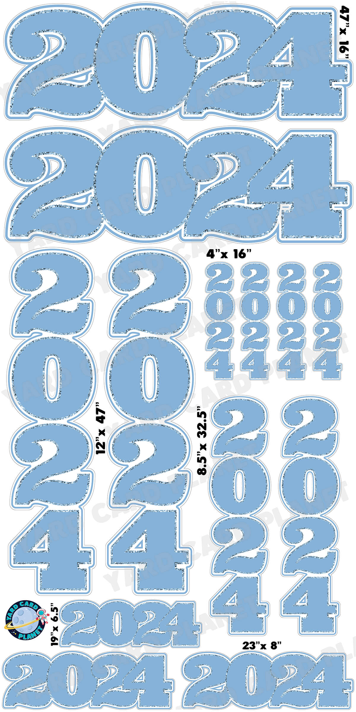 Baby Blue Solid with Glitter Pattern Trim 2024 EZ Quick Signs and Towers Yard Card Set