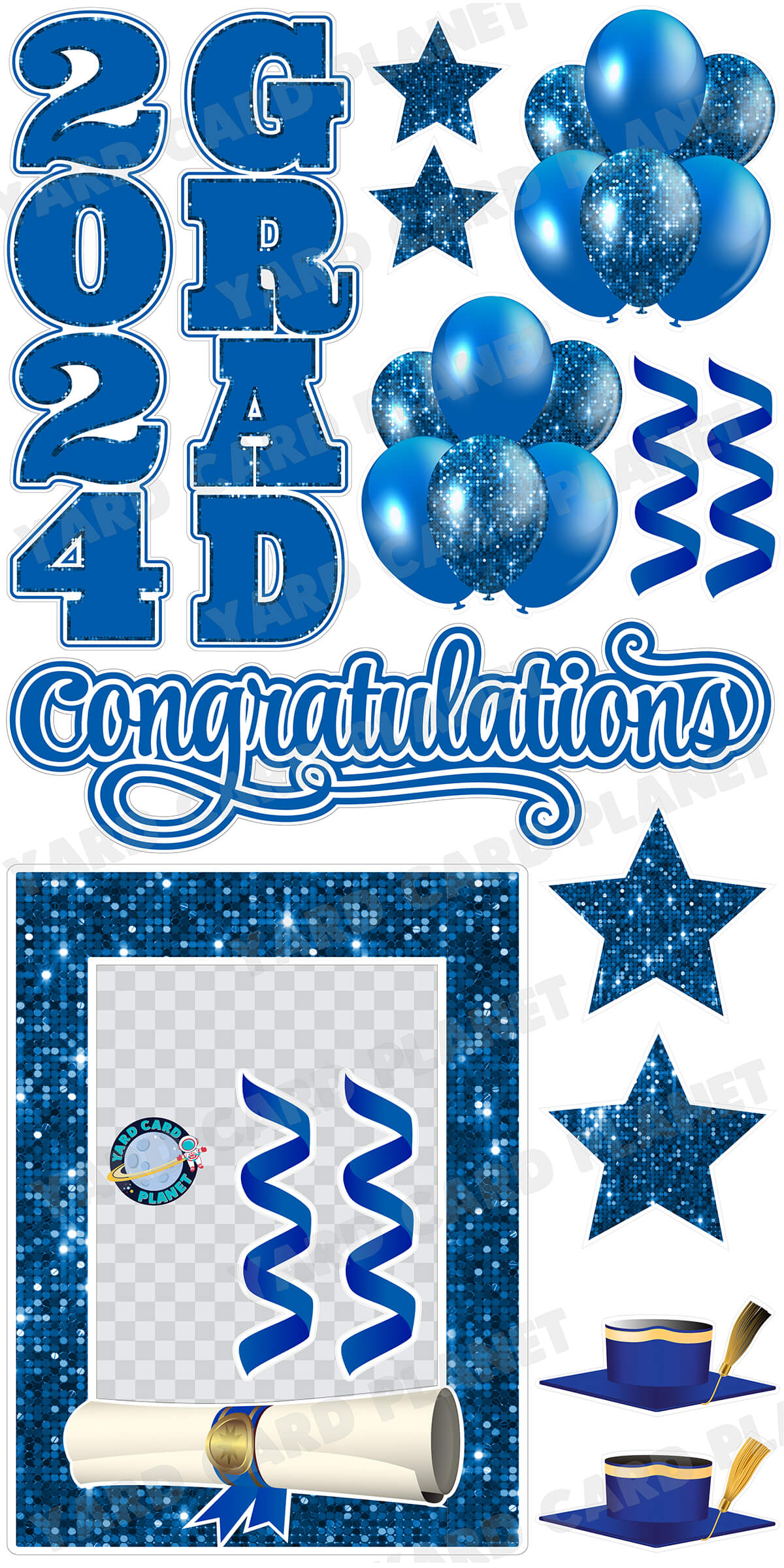 Blue Solid and Sequin Pattern 2024 EZ Quick Frame, EZ Quick Sign and Towers Yard Card Flair Set