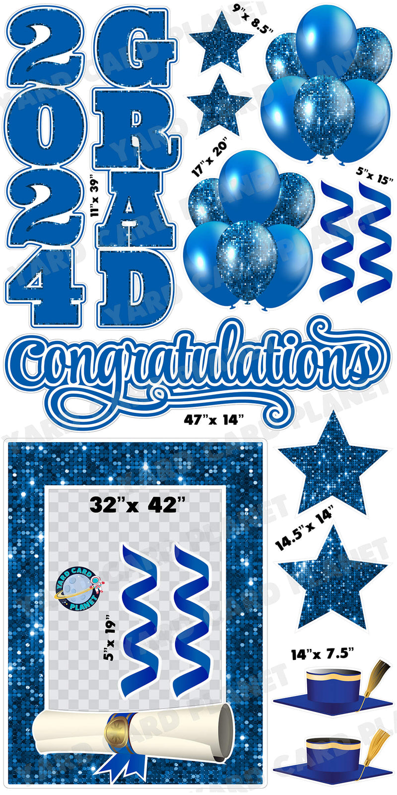 Blue Solid and Sequin Pattern 2024 EZ Quick Frame, EZ Quick Sign and Towers Yard Card Flair Set