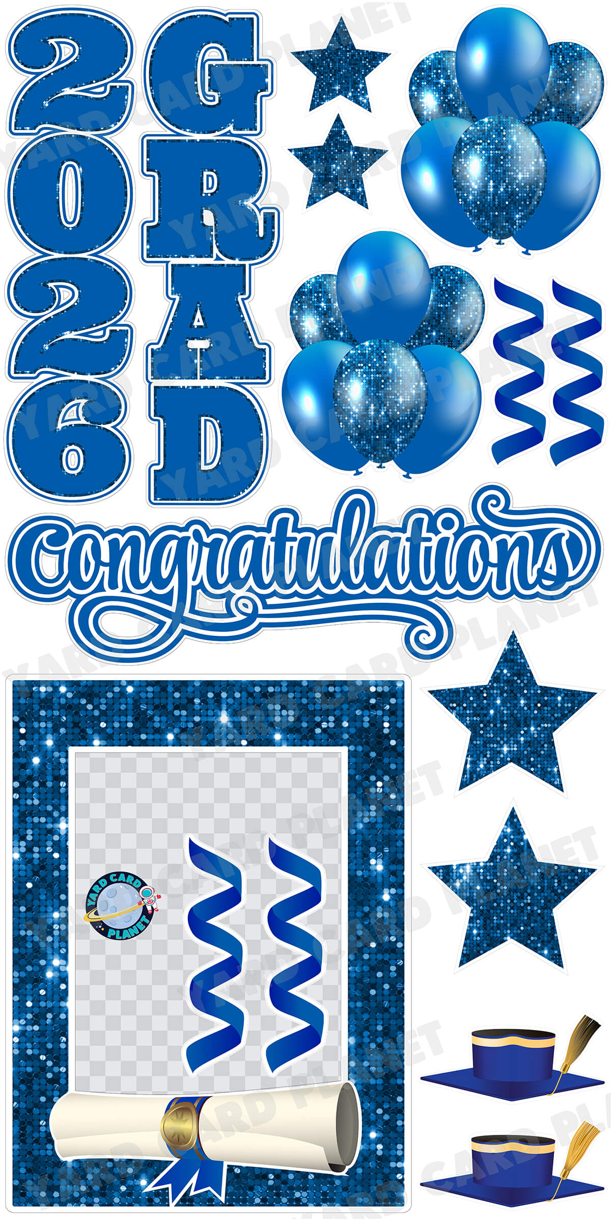 Blue Solid and Sequin Pattern 2026 EZ Quick Frame, EZ Quick Sign and Towers Yard Card Flair Set