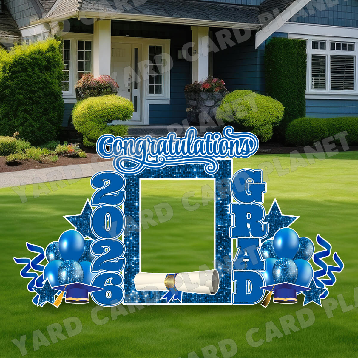 Blue Solid and Sequin Pattern 2026 EZ Quick Frame, EZ Quick Sign and Towers Yard Card Flair Set