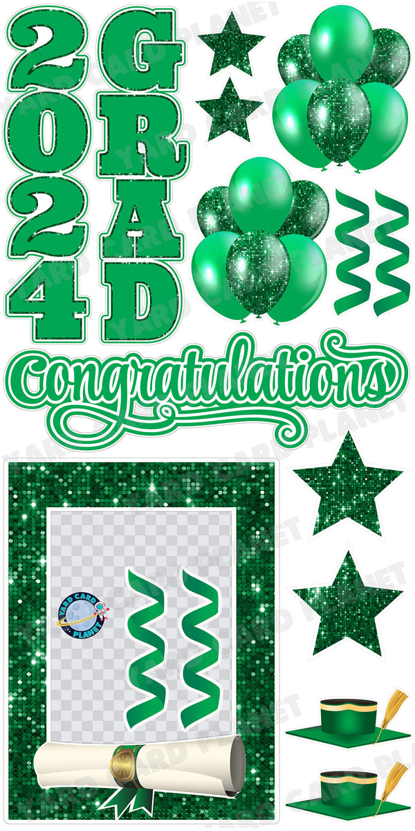 Green Solid and Sequin Pattern 2024 EZ Quick Frame, EZ Quick Sign and Towers Yard Card Flair Set