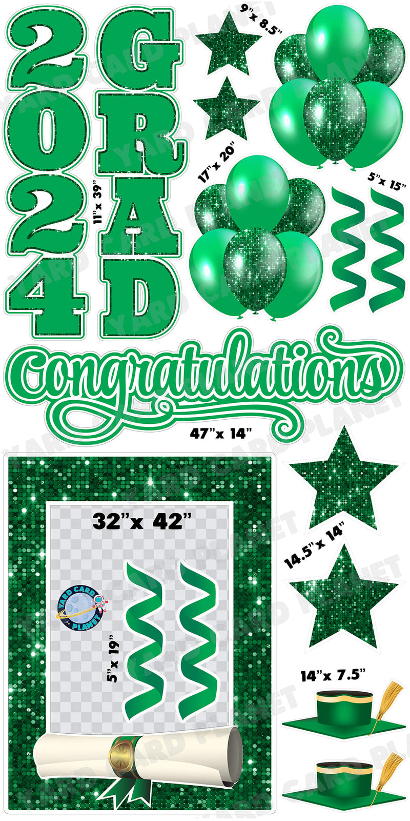 Green Solid and Sequin Pattern 2024 EZ Quick Frame, EZ Quick Sign and Towers Yard Card Flair Set