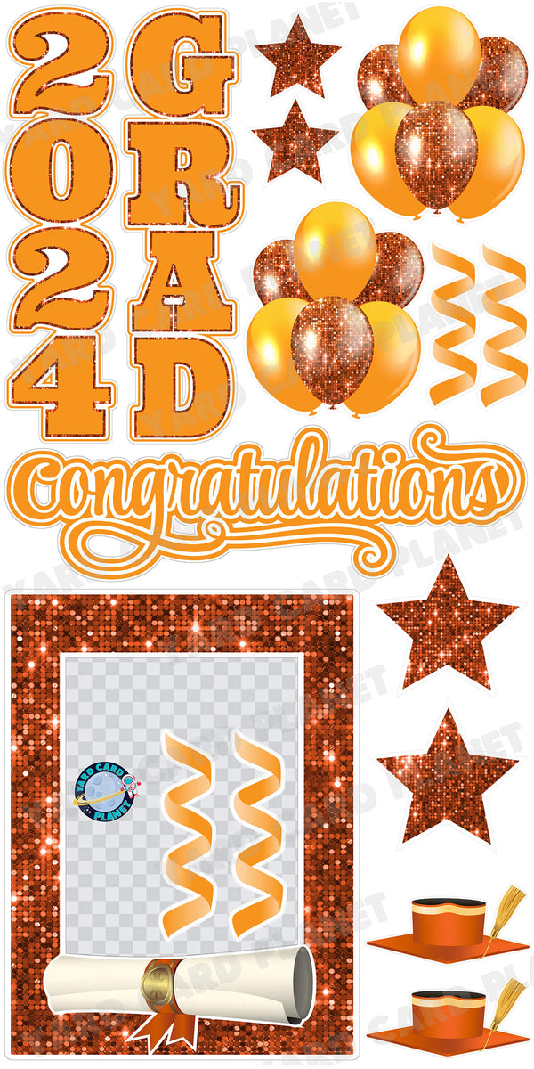 Orange Solid and Sequin Pattern 2024 EZ Quick Frame, EZ Quick Sign and Towers Yard Card Flair Set