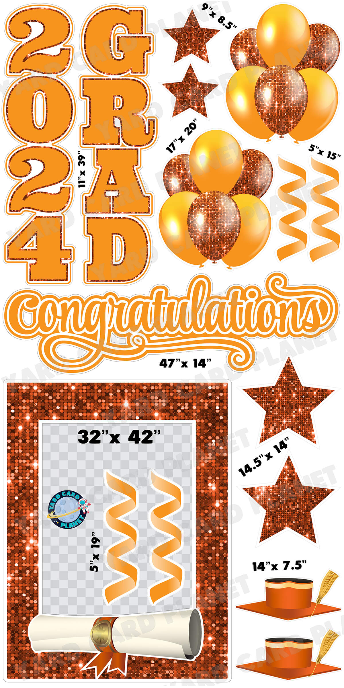 Orange Solid and Sequin Pattern 2024 EZ Quick Frame, EZ Quick Sign and Towers Yard Card Flair Set