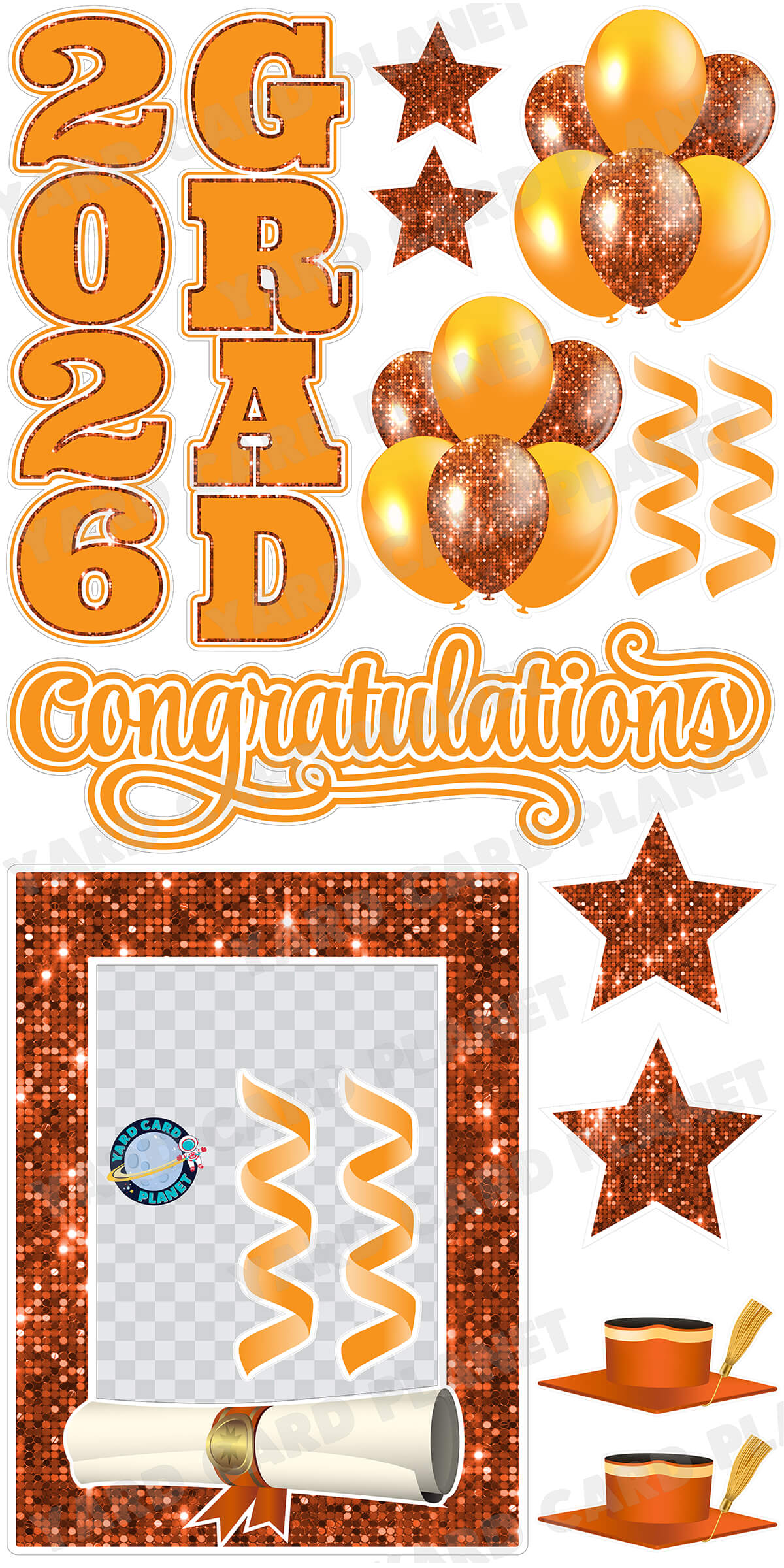Orange Solid and Sequin Pattern 2026 EZ Quick Frame, EZ Quick Sign and Towers Yard Card Flair Set