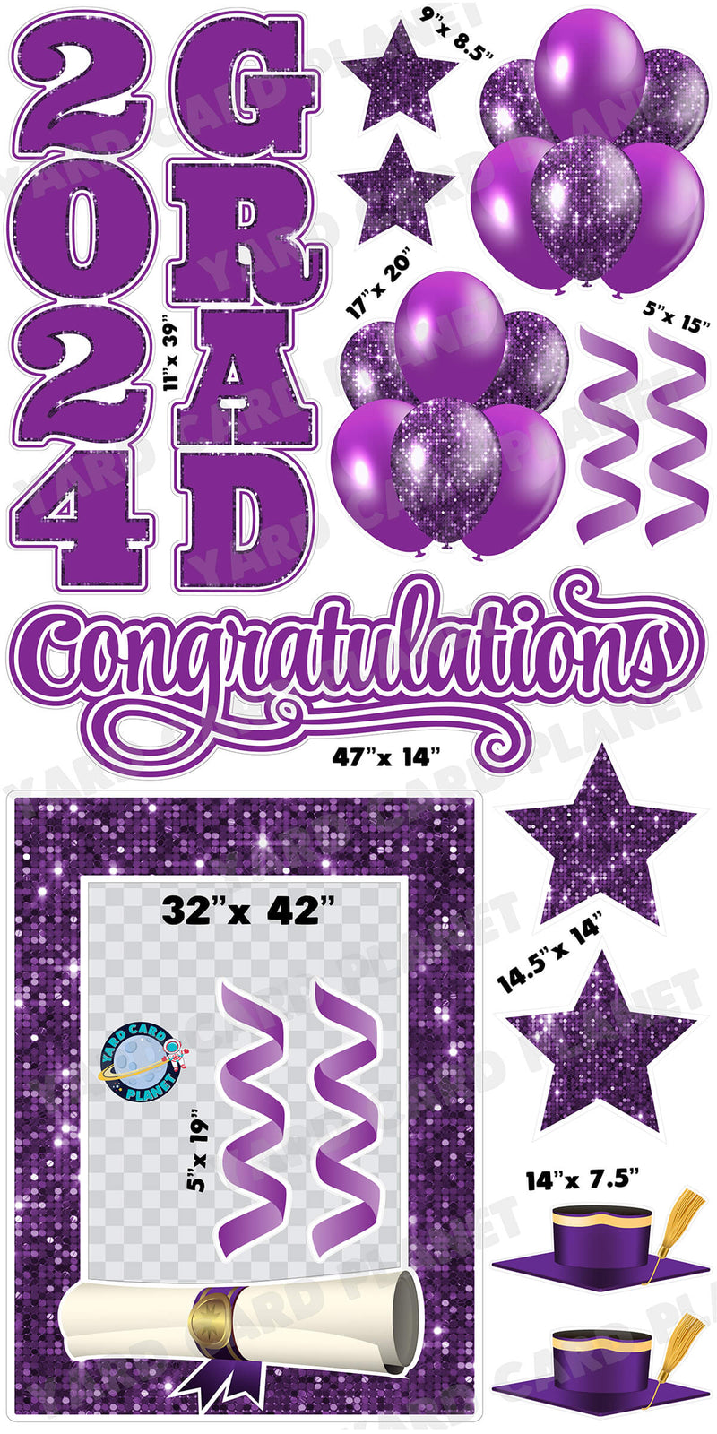 Purple Solid and Sequin Pattern 2024 EZ Quick Frame, EZ Quick Sign and Towers Yard Card Flair Set