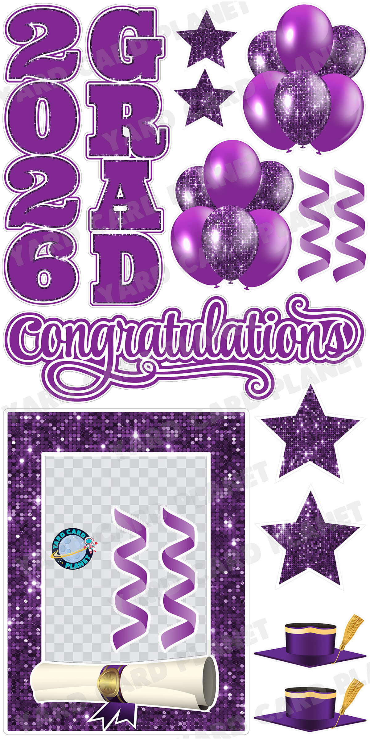 Purple Solid and Sequin Pattern 2026 EZ Quick Frame, EZ Quick Sign and Towers Yard Card Flair Set