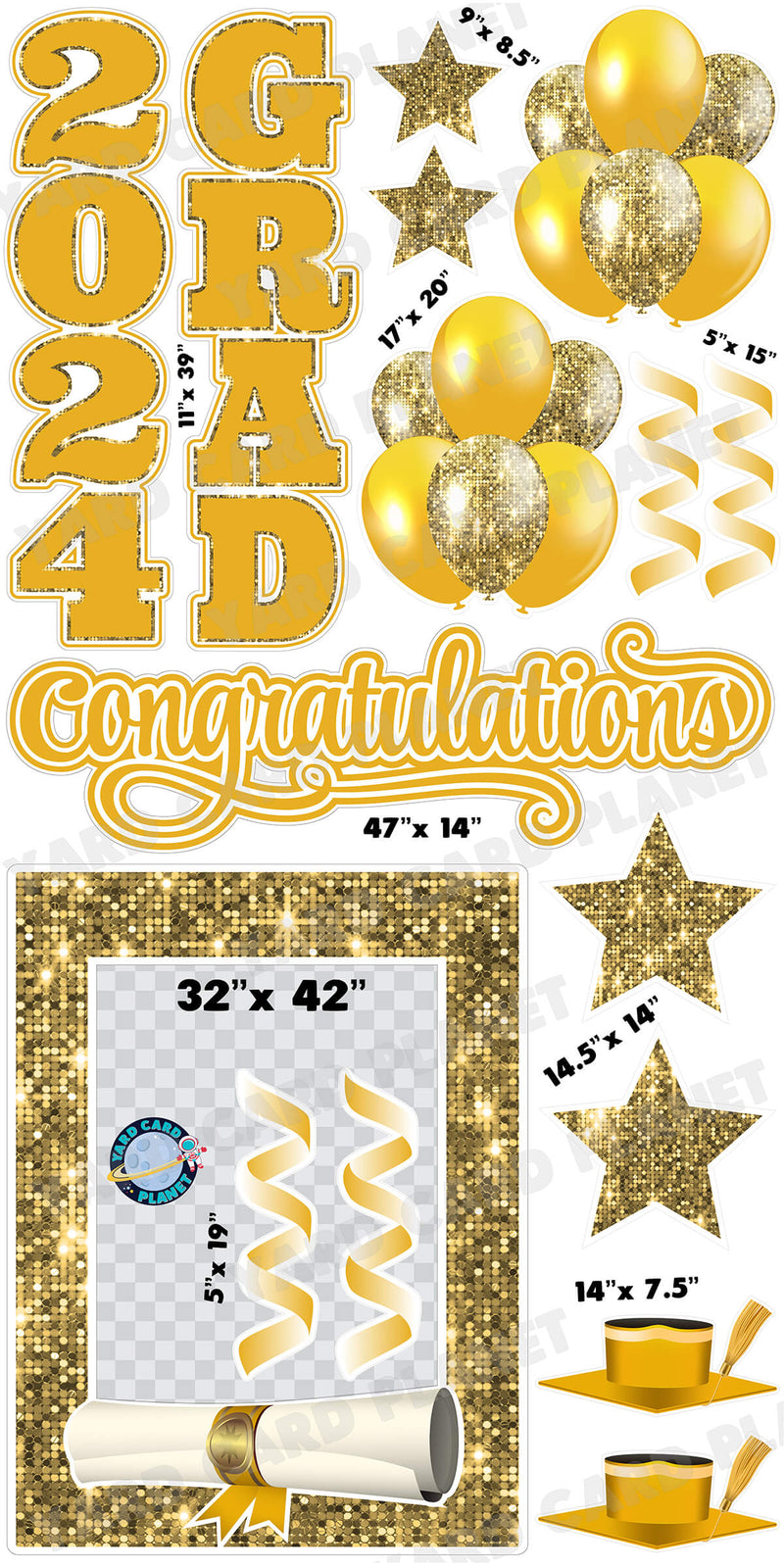 Gold Solid and Sequin Pattern 2024 EZ Quick Frame, EZ Quick Sign and Towers Yard Card Flair Set