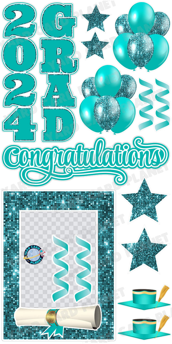 Teal Solid and Sequin Pattern 2024 EZ Quick Frame, EZ Quick Sign and Towers Yard Card Flair Set