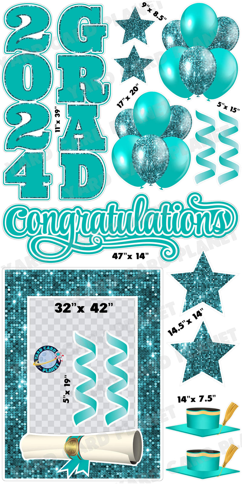 Teal Solid and Sequin Pattern 2024 EZ Quick Frame, EZ Quick Sign and Towers Yard Card Flair Set