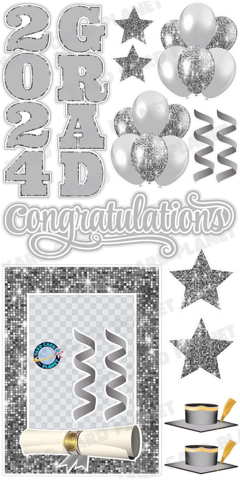 Silver Solid and Sequin Pattern 2024 EZ Quick Frame, EZ Quick Sign and Towers Yard Card Flair Set