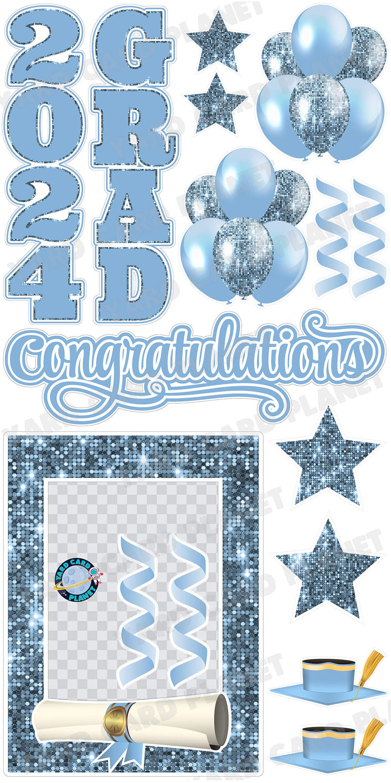 Baby Blue Solid and Sequin Pattern 2024 EZ Quick Frame, EZ Quick Sign and Towers Yard Card Flair Set