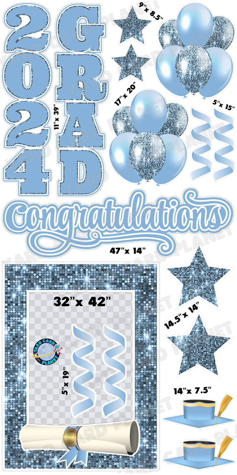 Baby Blue Solid and Sequin Pattern 2024 EZ Quick Frame, EZ Quick Sign and Towers Yard Card Flair Set