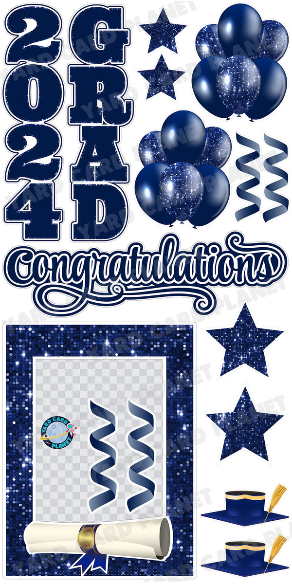 Navy Blue Solid and Sequin Pattern 2024 EZ Quick Frame, EZ Quick Sign and Towers Yard Card Flair Set