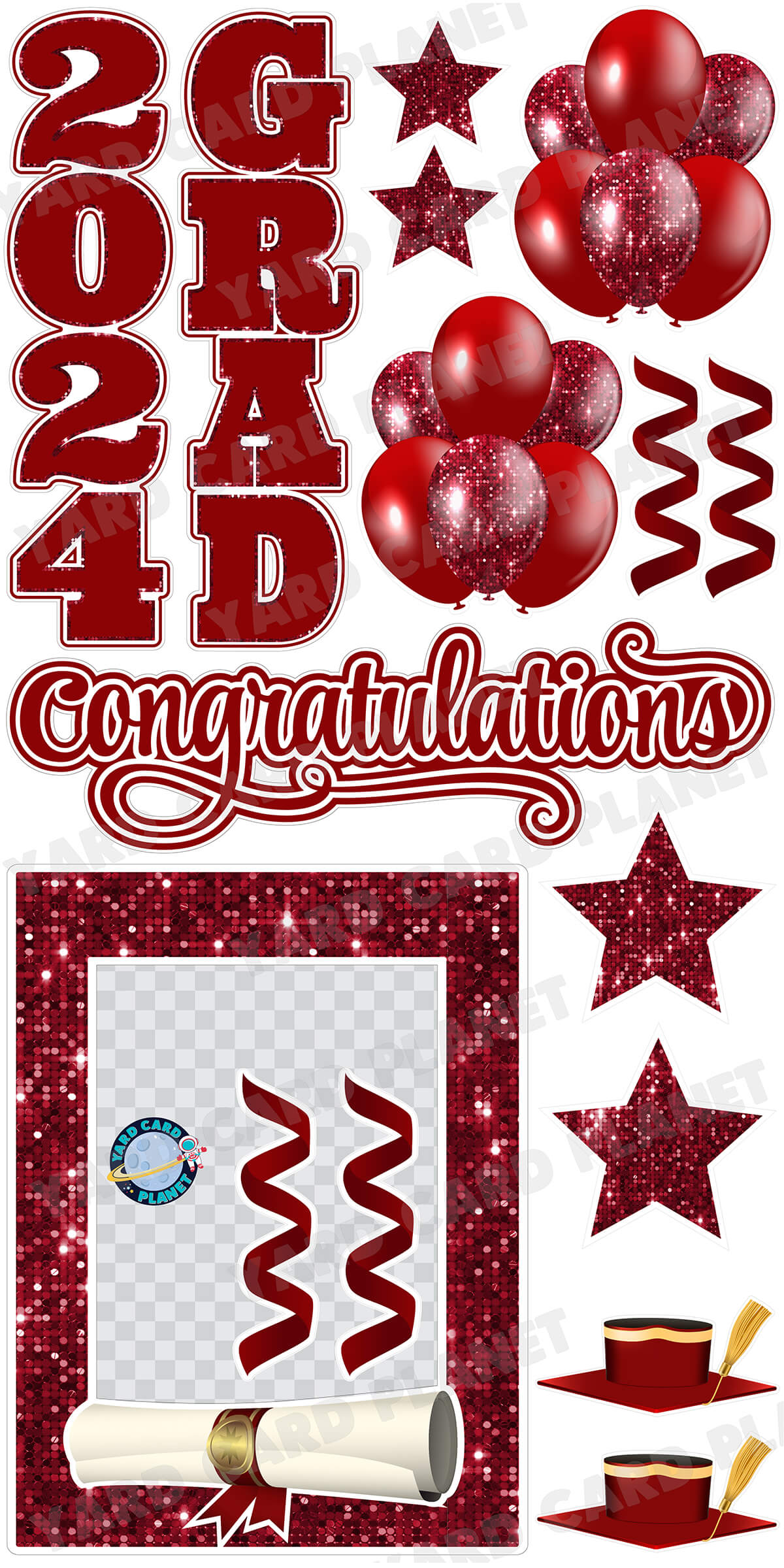 Maroon Solid and Sequin Pattern 2024 EZ Quick Frame, EZ Quick Sign and Towers Yard Card Flair Set