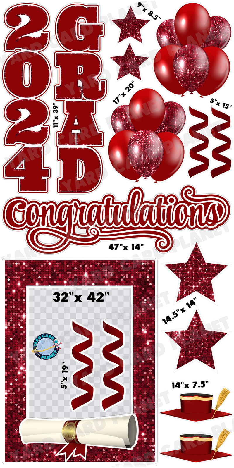 Maroon Solid and Sequin Pattern 2024 EZ Quick Frame, EZ Quick Sign and Towers Yard Card Flair Set