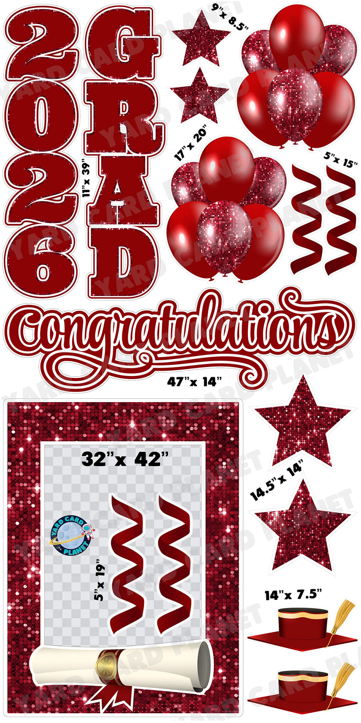 Maroon Solid and Sequin Pattern 2026 EZ Quick Frame, EZ Quick Sign and Towers Yard Card Flair Set