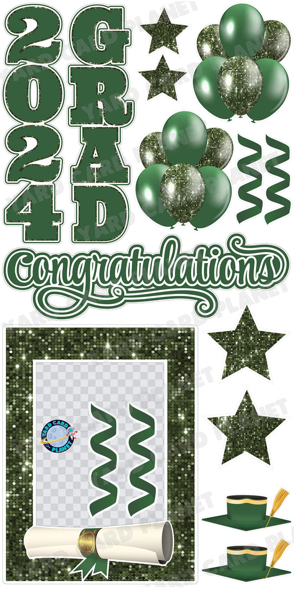 Hunter Green Solid and Sequin Pattern 2024 EZ Quick Frame, EZ Quick Sign and Towers Yard Card Flair Set