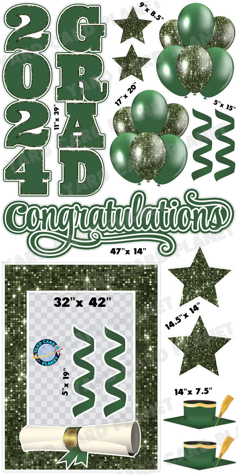 Hunter Green Solid and Sequin Pattern 2024 EZ Quick Frame, EZ Quick Sign and Towers Yard Card Flair Set