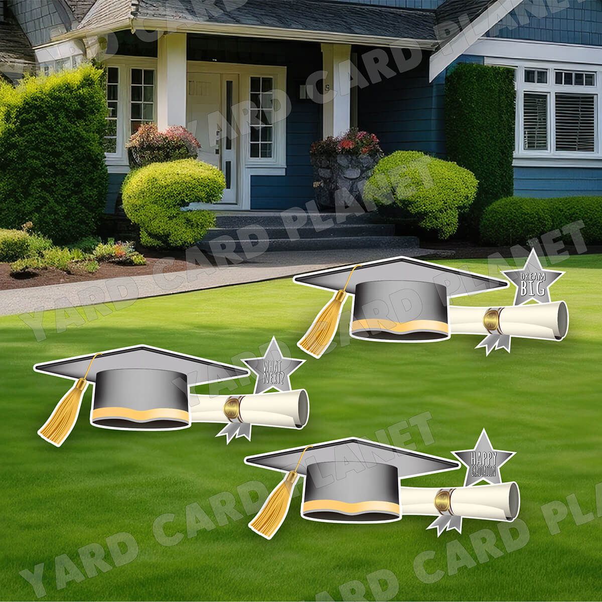 Extra Large Grey Graduation Caps, Diplomas and Signs Yard Card Flair Set