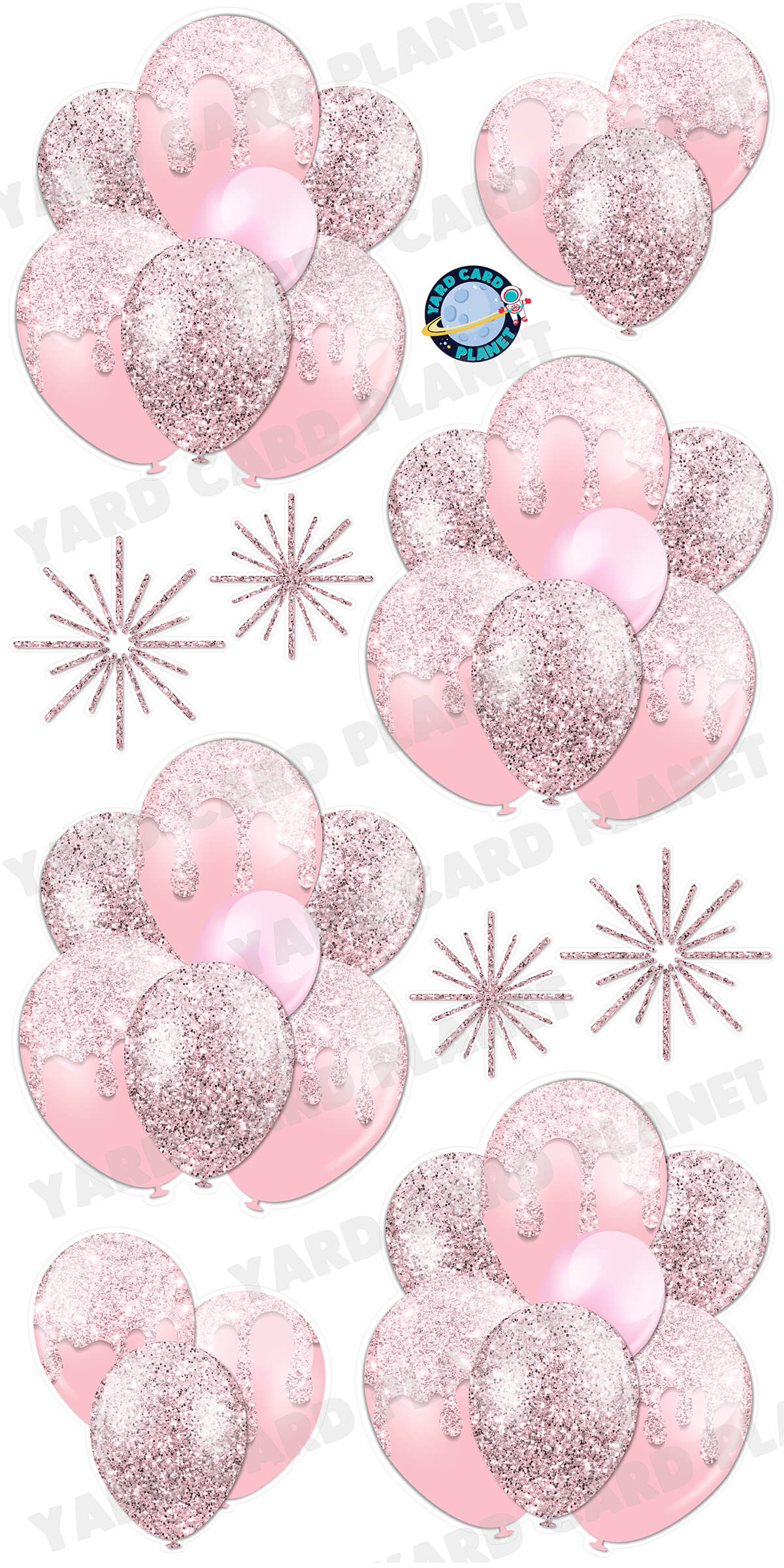 Light Pink Glitter Balloon Bouquets and Starbursts Yard Card Set