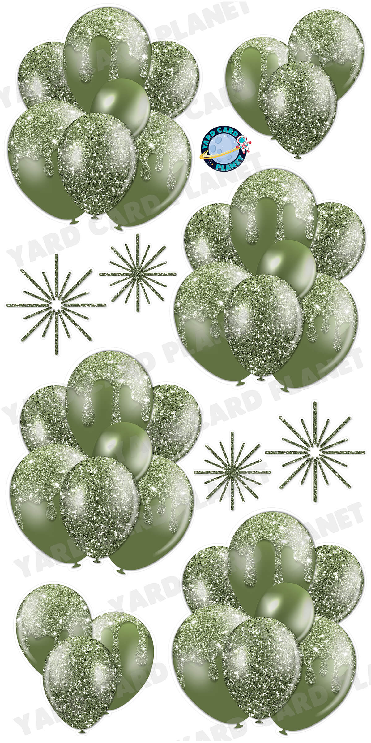 Hunter Green Glitter Balloon Bouquets and Starbursts Yard Card Set