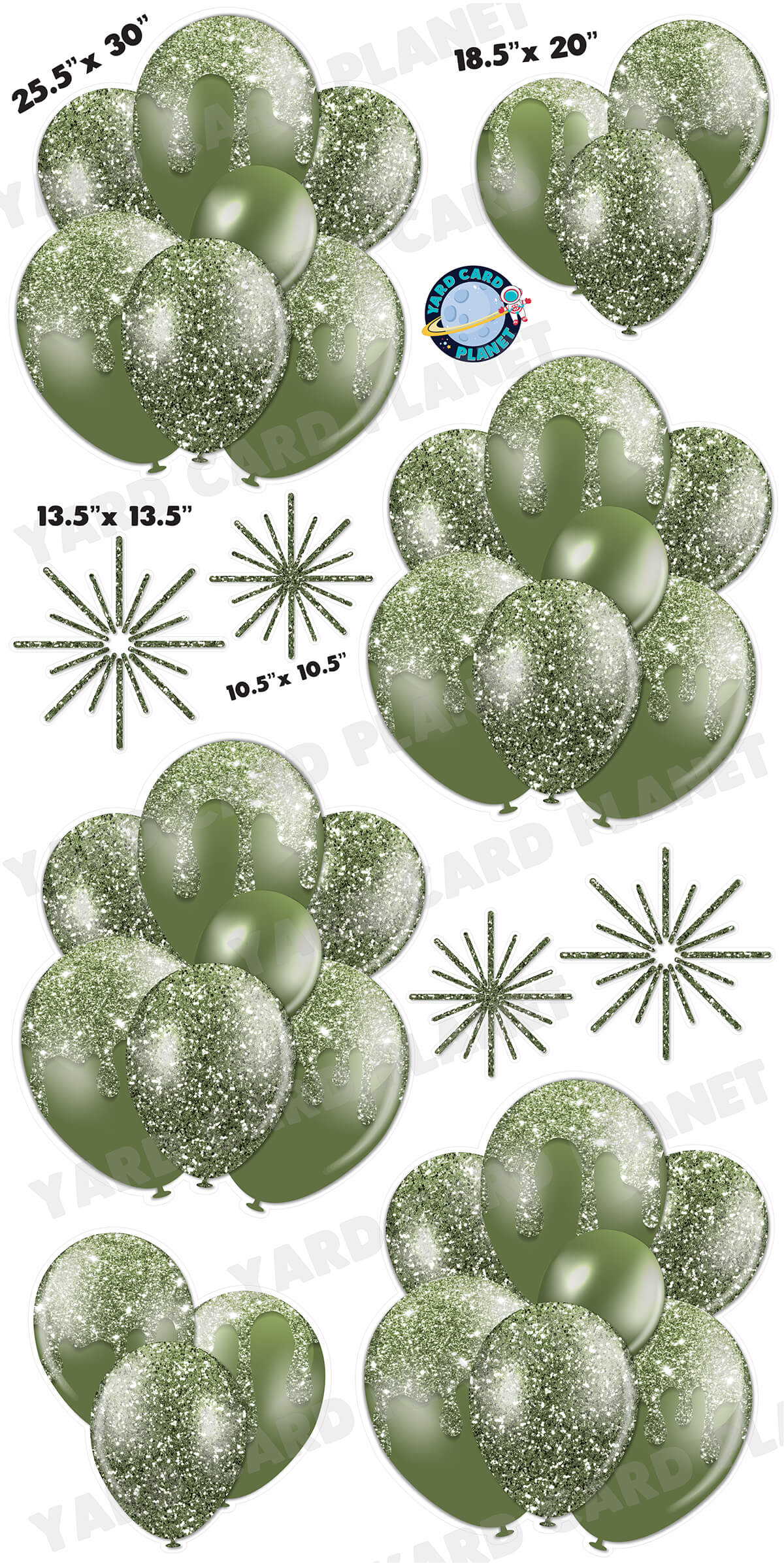 Hunter Green Glitter Balloon Bouquets and Starbursts Yard Card Set