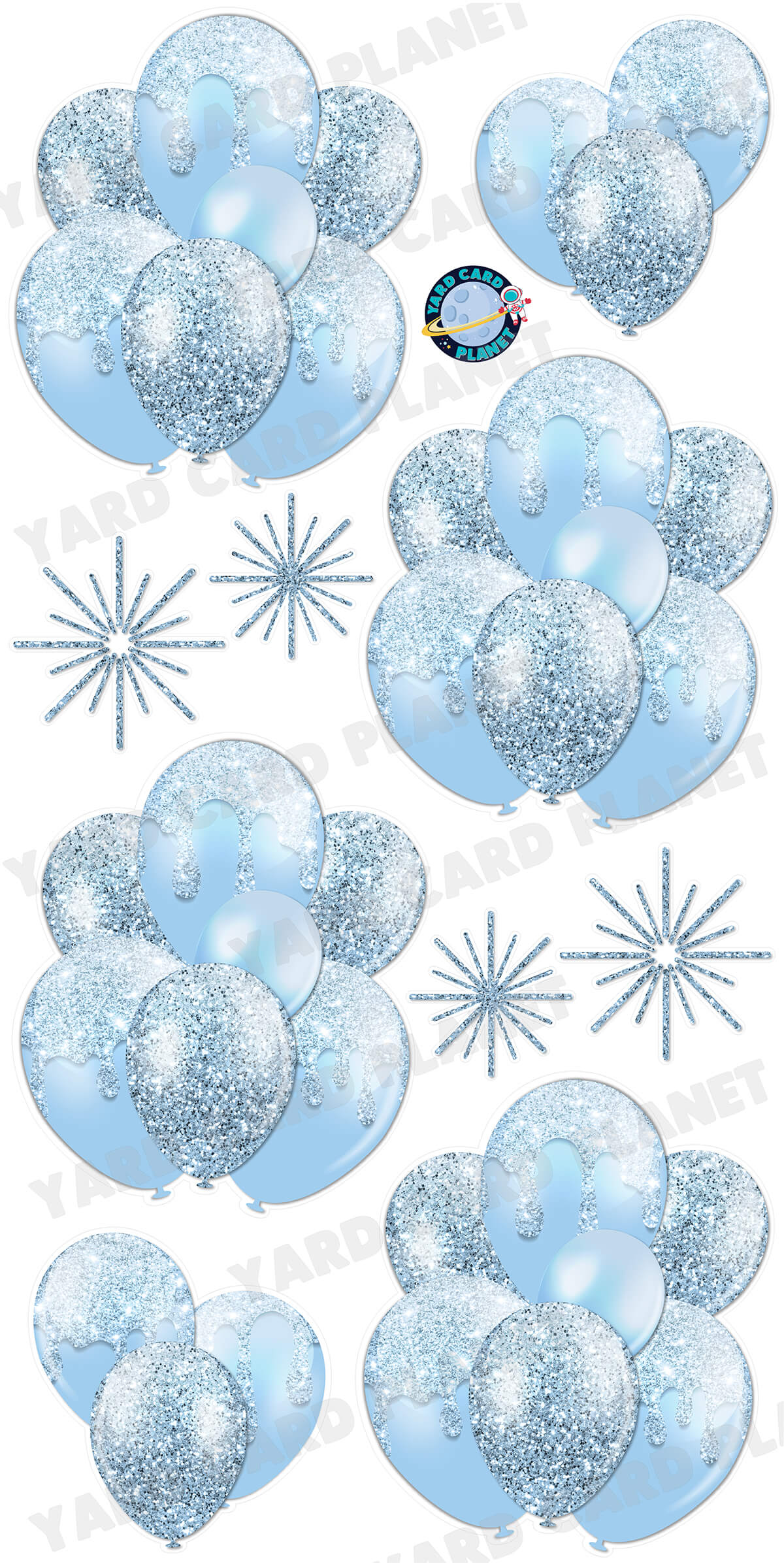 Baby Blue Glitter Balloon Bouquets and Starbursts Yard Card Set