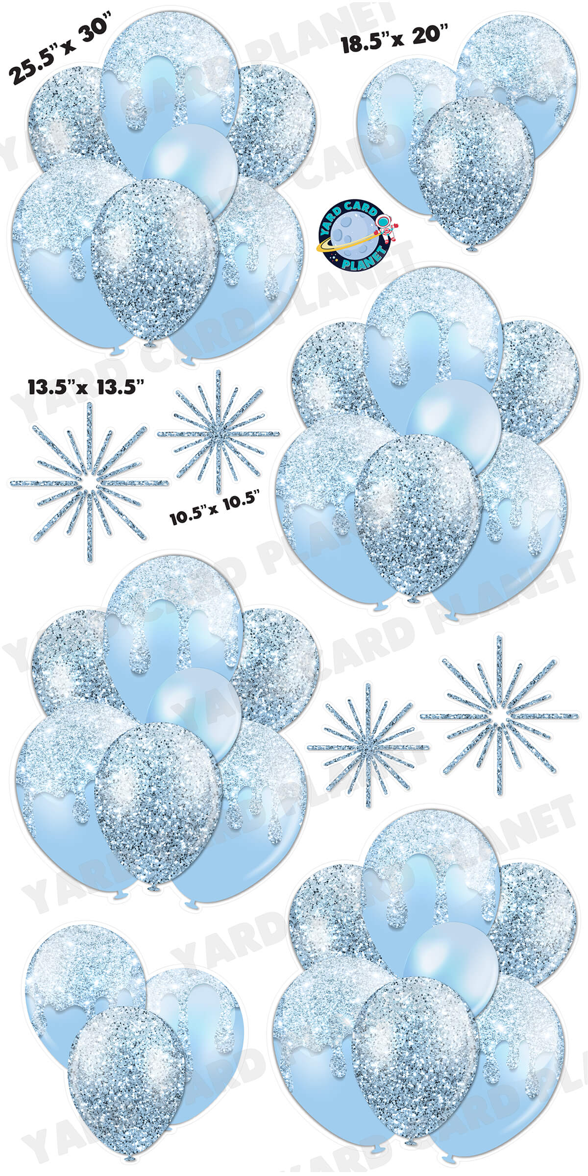 Baby Blue Glitter Balloon Bouquets and Starbursts Yard Card Set