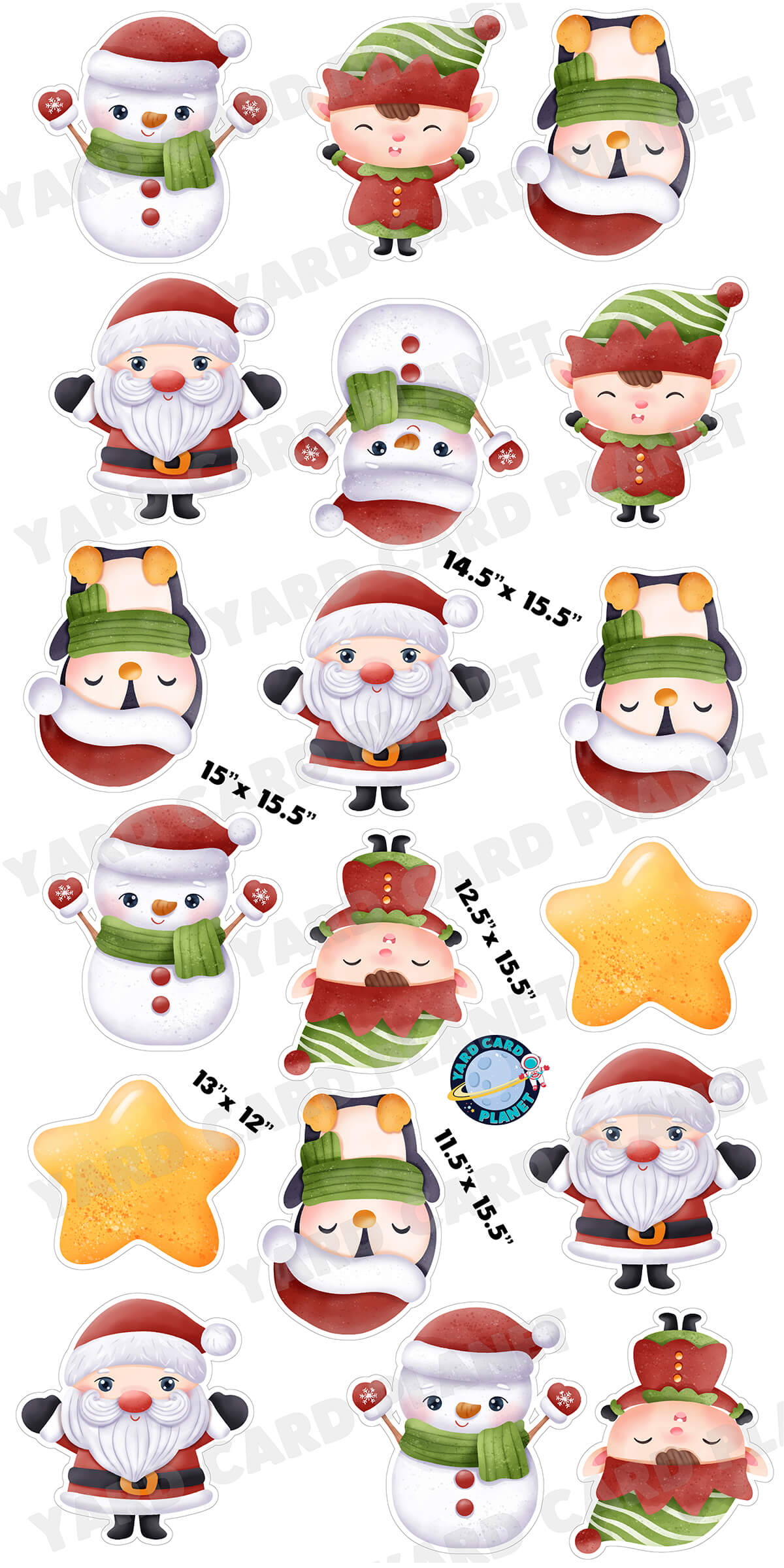 Double-Sided Printed Santa and Friends Christmas Decoration Yard Cards