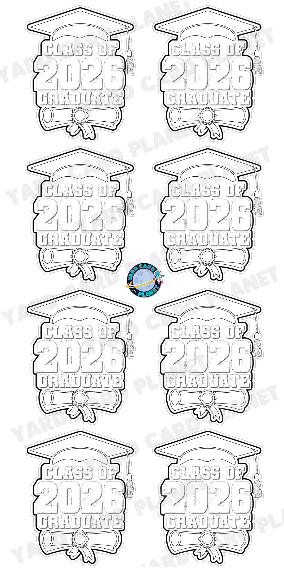 Class of 2026 Graduate Yard Card Sign Keepsakes in Solid Colors with Glitter Accent - (Available in Multiple Colors)