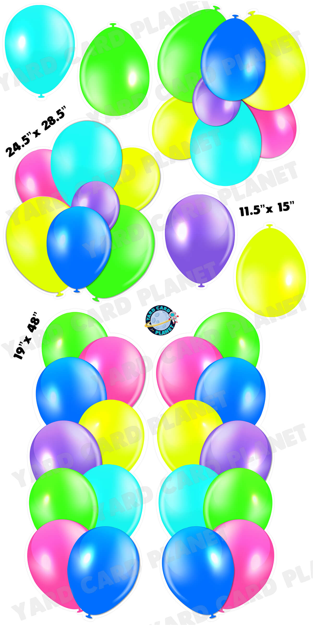 Neon Balloon Towers, Bouquets and Singles Yard Card Set